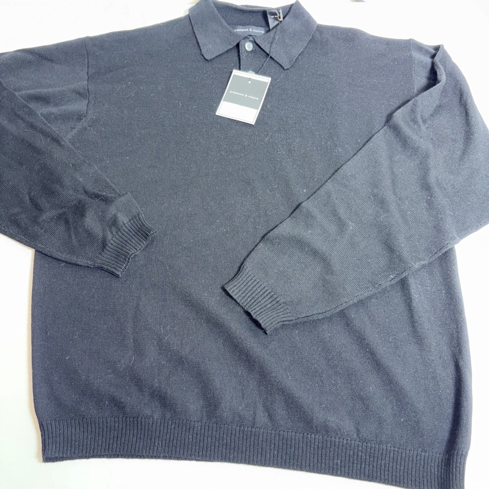 Preswick & Moore Polo Sweater M Black NEW Merino Wool Long Sleeve Collared Knit